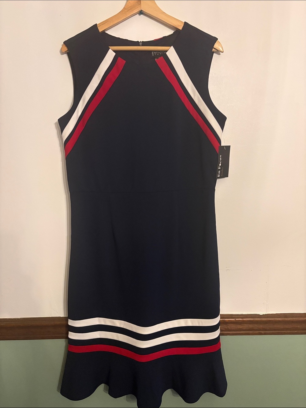 EnFocus Studio Sleeveless  Womens Blue  Dress with Red & White Stripes -